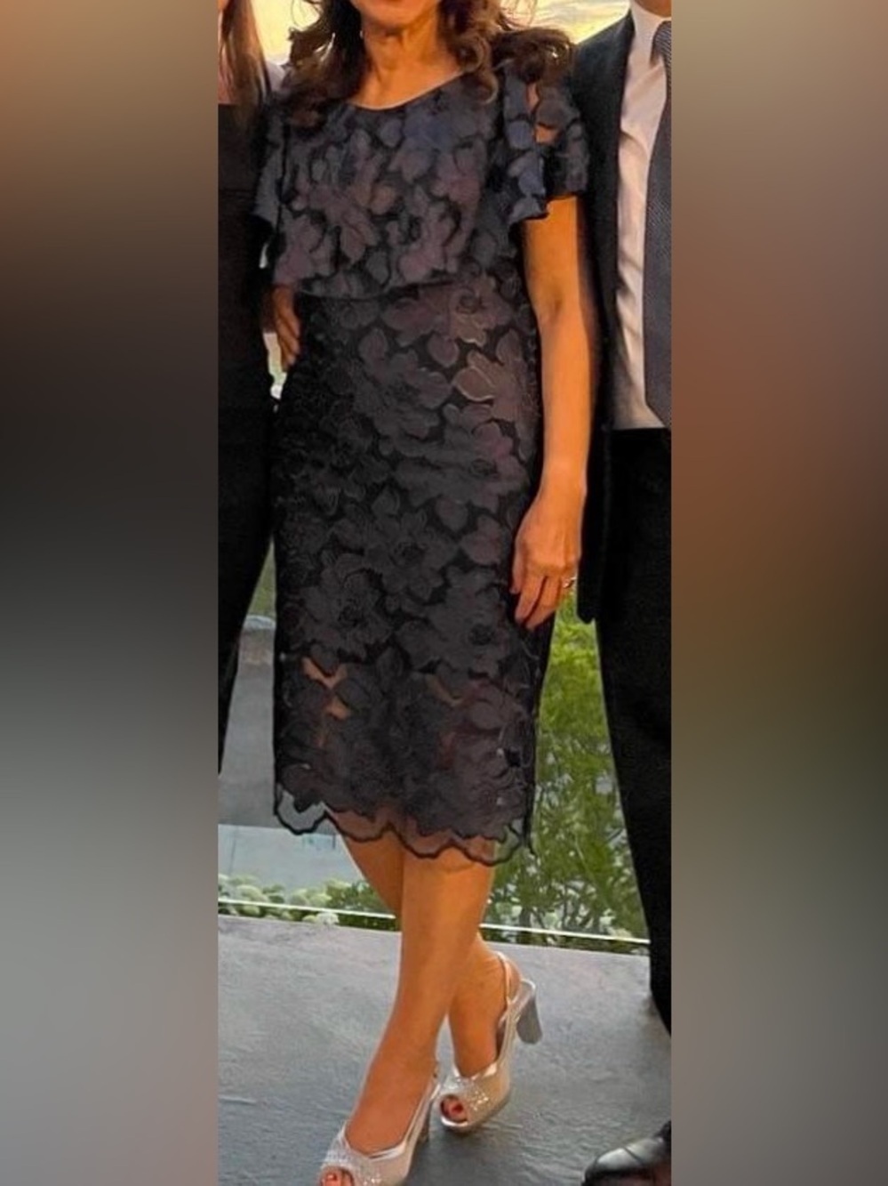 Joseph Ribkoff Navy Floral Lace Midi Skirt